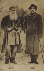 Russian authors Leo Tolstoy and Maxim Gorky, 1900